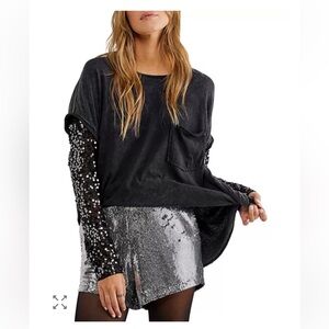 Free People Celine Sequin Long Sleeve Top Tee